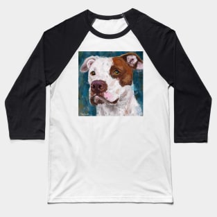 A Painting of a White and Brown Pit Bull Baseball T-Shirt